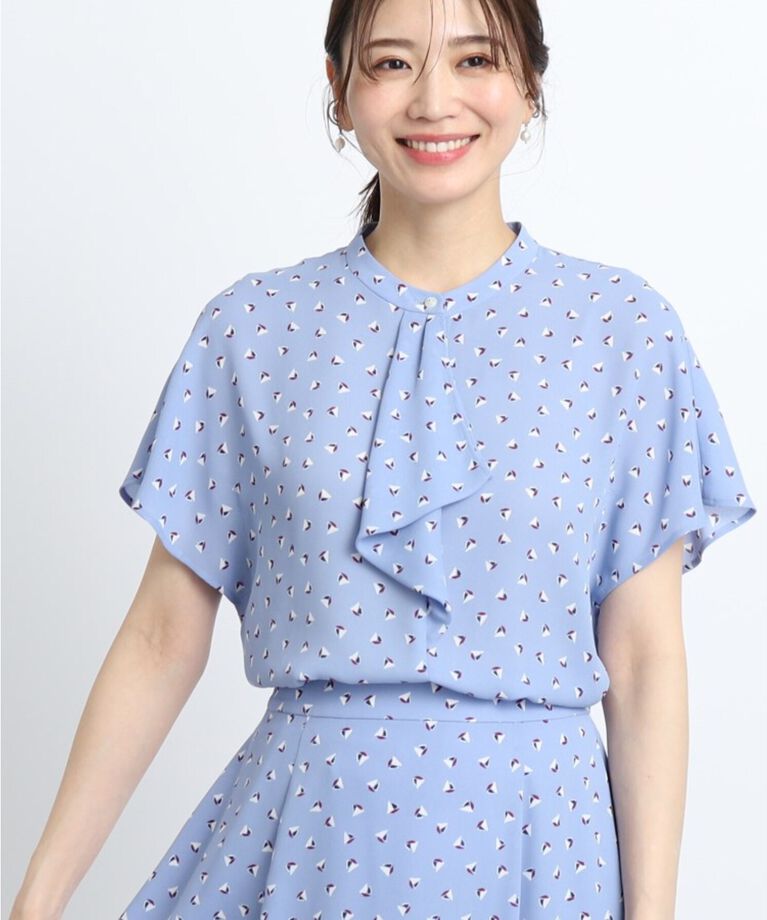Reflect「【SALE／接触冷感／洗える／セットアップ可能】ヨット柄プリントフリルブラウス」|シャツ・ブラウス|ﾌﾞﾙｰ(191)