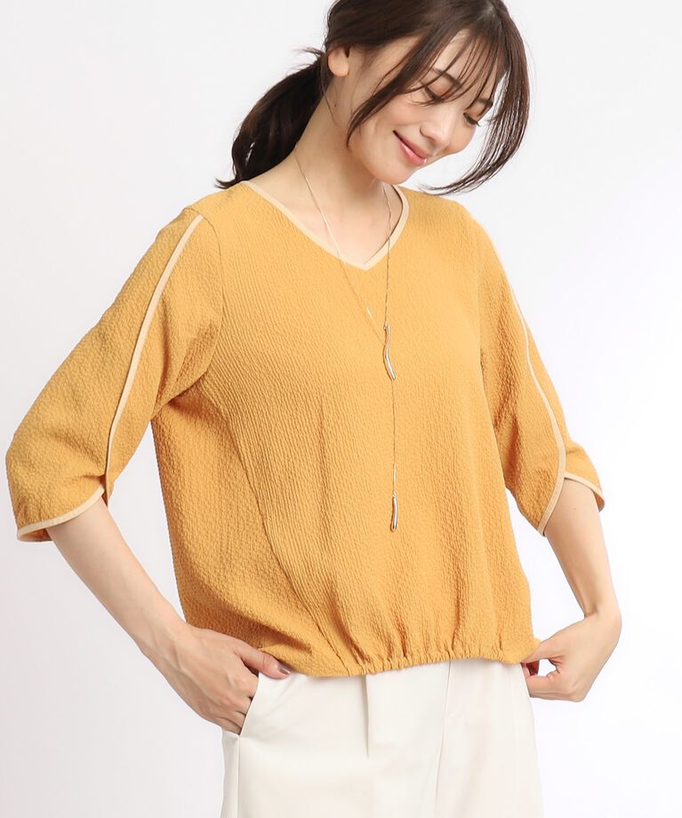 Reflect「【SALE／マシンウォッシュ可】パイピングパフスリーブブラウス」|シャツ・ブラウス|