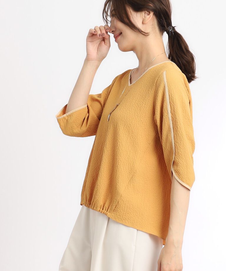 Reflect「【SALE／マシンウォッシュ可】パイピングパフスリーブブラウス」|シャツ・ブラウス|