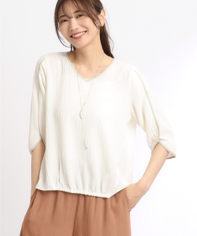 Reflect「【SALE／マシンウォッシュ可】パイピングパフスリーブブラウス」|シャツ・ブラウス|