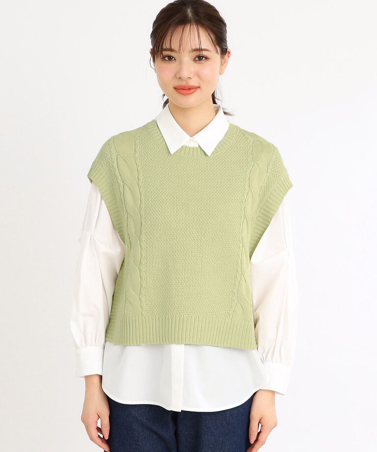 Reflect「【E‐QUALITY／手洗い可】ケーブル編みニットベスト＋シャツセット」|シャツ・ブラウス|