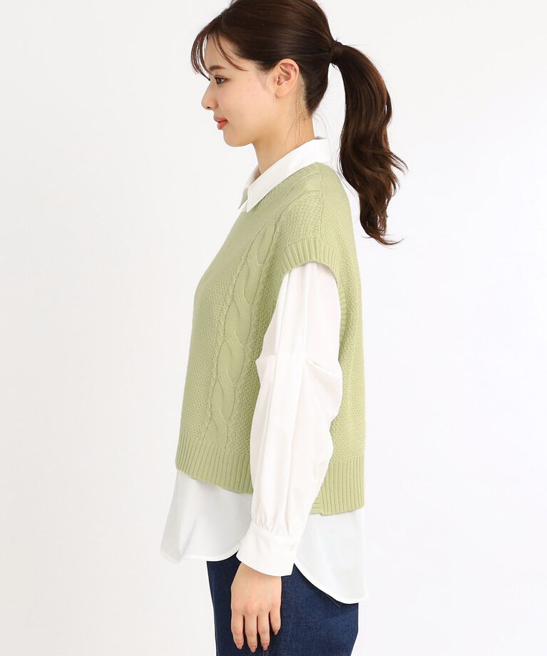 Reflect「【E‐QUALITY／手洗い可】ケーブル編みニットベスト＋シャツセット」|シャツ・ブラウス|