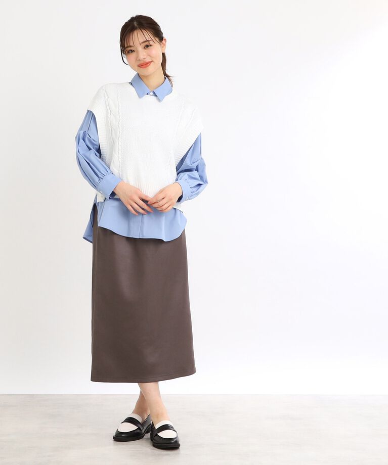 Reflect「【E‐QUALITY／手洗い可】ケーブル編みニットベスト＋シャツセット」|シャツ・ブラウス|