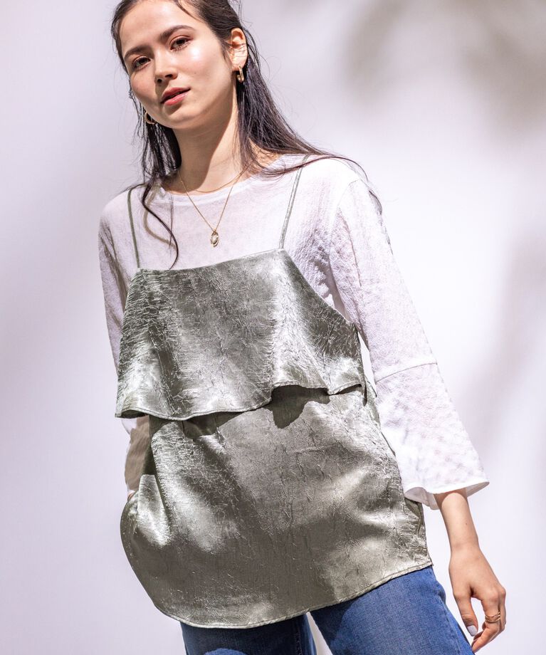 INDIVI「春SALE！【2点セット／洗える】カセット服 キャミ＆ブラウス セットトップス」|その他|オリーブグリーン(0