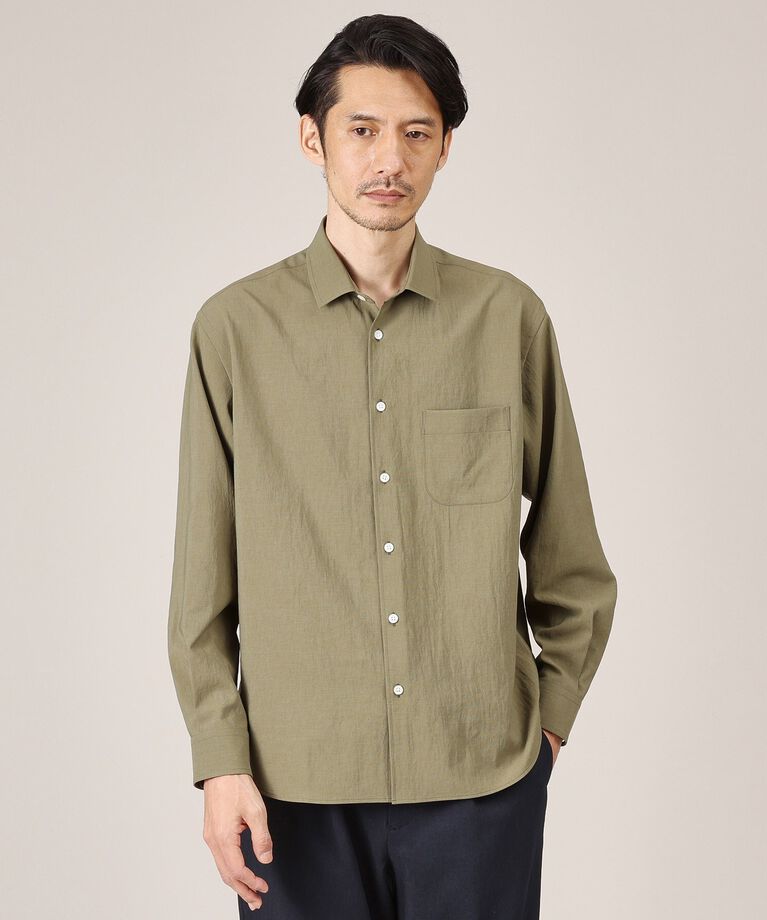 TAKEO KIKUCHI「【Made in JAPAN】麻調ショートカラーシャツ」|シャツ・ブラウス|オリーブグリーン(0