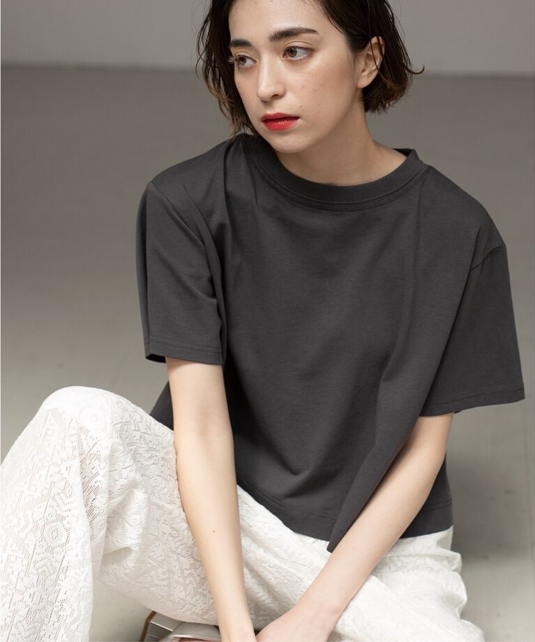 OPAQUE.CLIP「クロップドバックシャンTシャツ」|Tシャツ・カットソー|ﾁｬｺｰﾙｸﾞﾚｰ(014)