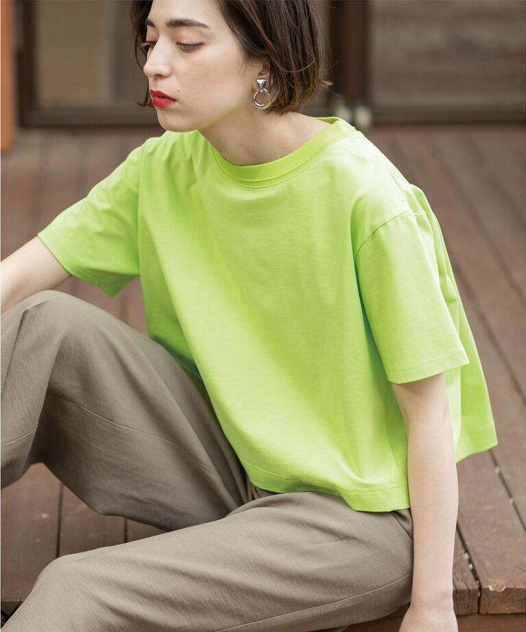 OPAQUE.CLIP「クロップドバックシャンTシャツ」|Tシャツ・カットソー|ｸﾞﾘｰﾝ(025)