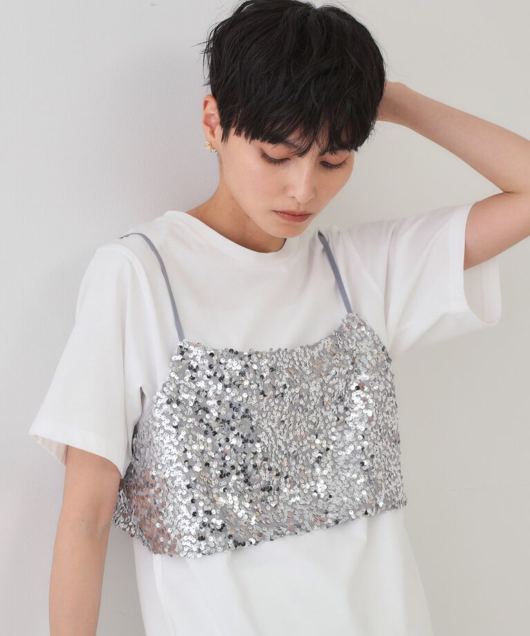 OPAQUE.CLIP「《ツインセット》スパンコールキャミ×Tシャツ【洗濯機洗い可】」|その他|