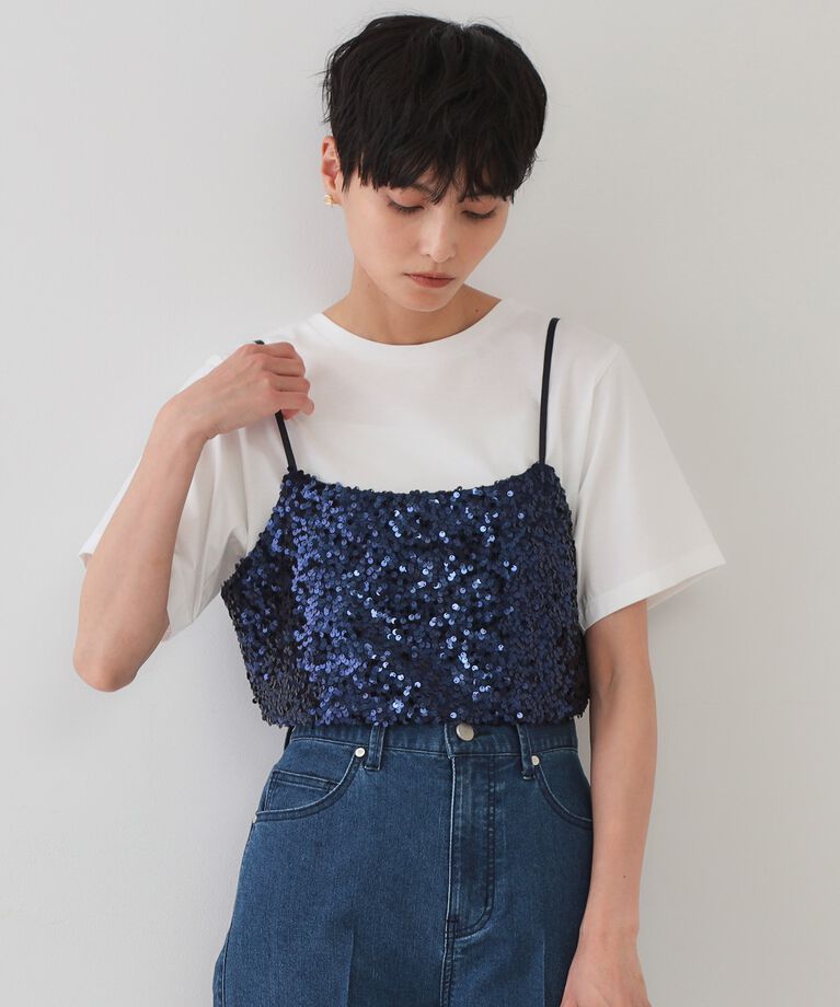 OPAQUE.CLIP「《ツインセット》スパンコールキャミ×Tシャツ【洗濯機洗い可】」|その他|