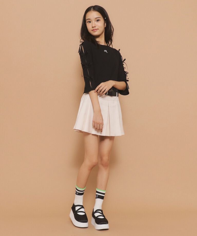 PINK-latte「【130cmあり】リボン袖ショート丈プルオーバー」|Tシャツ・カットソー|
