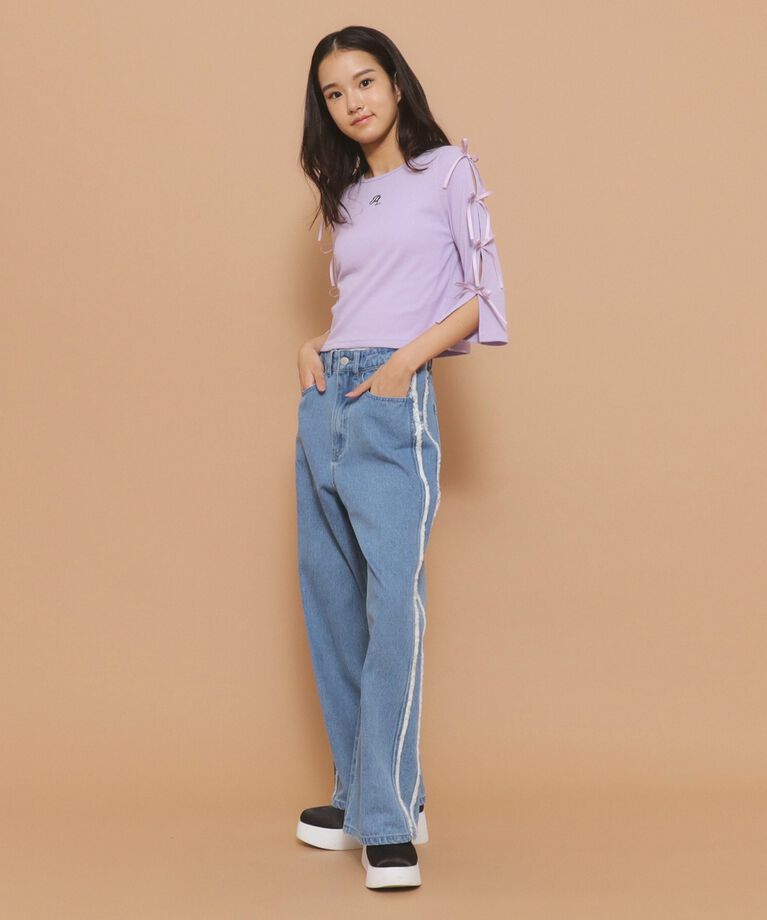 PINK-latte「【130cmあり】リボン袖ショート丈プルオーバー」|Tシャツ・カットソー|