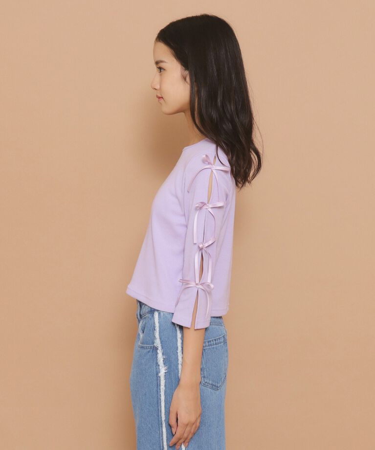PINK-latte「【130cmあり】リボン袖ショート丈プルオーバー」|Tシャツ・カットソー|