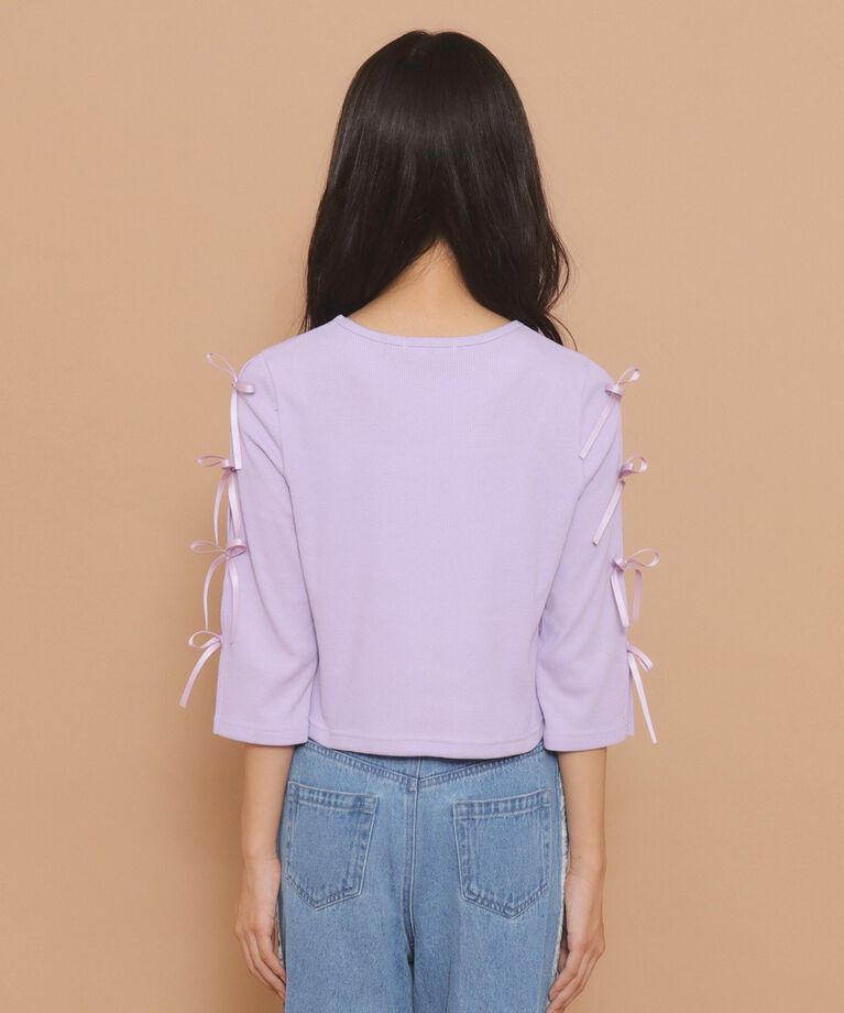 PINK-latte「【130cmあり】リボン袖ショート丈プルオーバー」|Tシャツ・カットソー|