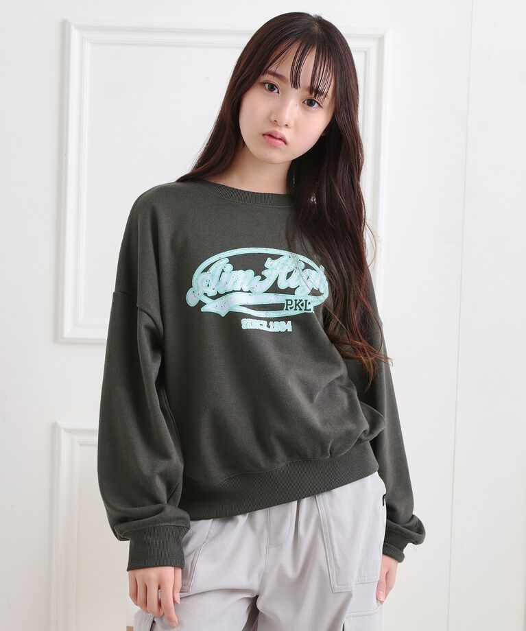 PINK-latte「ミニ裏かすれプリントプルオーバー」|Tシャツ・カットソー|チャコールグレー(0