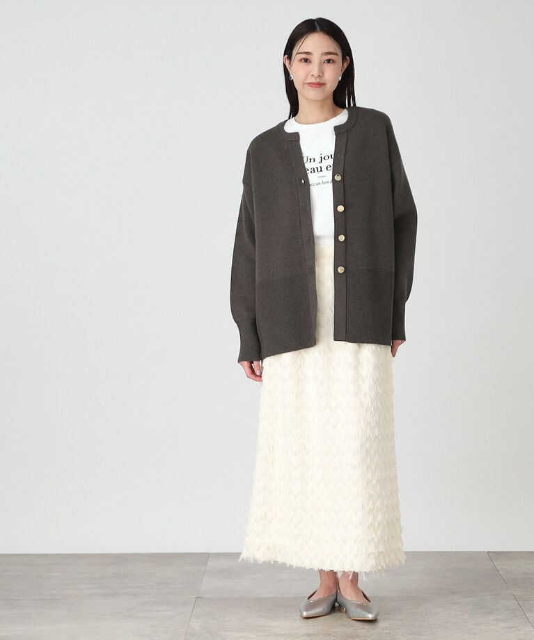 THE SHOP TK「キーネックミドル丈カーデ【手洗い可】」|カーディガン|