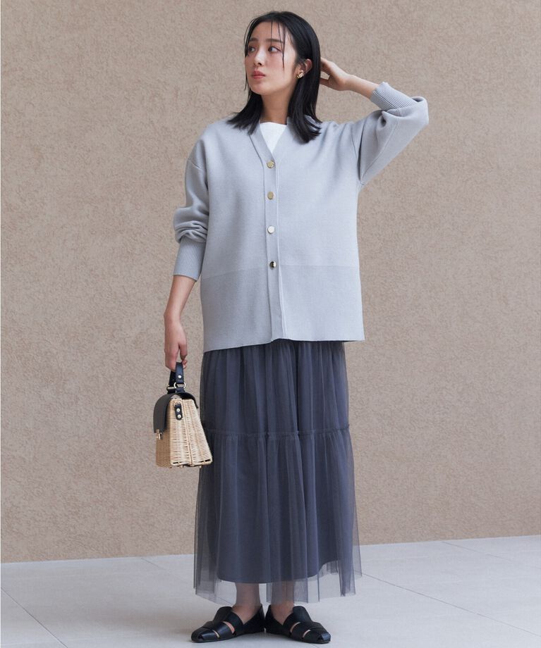 THE SHOP TK「キーネックミドル丈カーデ【手洗い可】」|カーディガン|