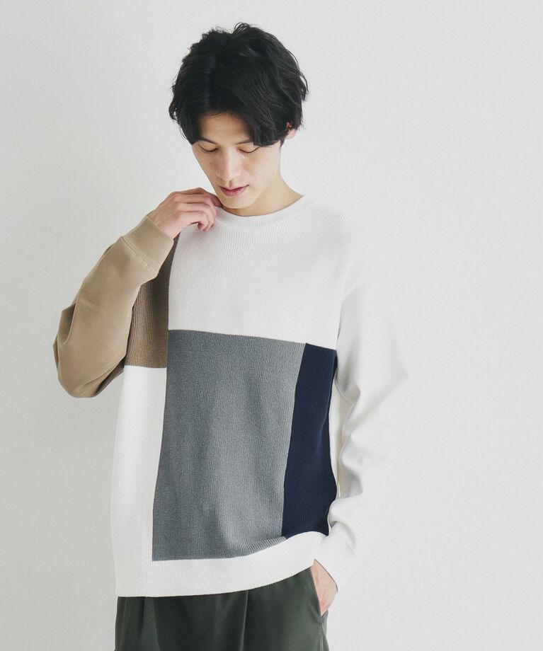 THE SHOP TK「異素材ブロッキングニットプルオーバー」|ニット・セーター|