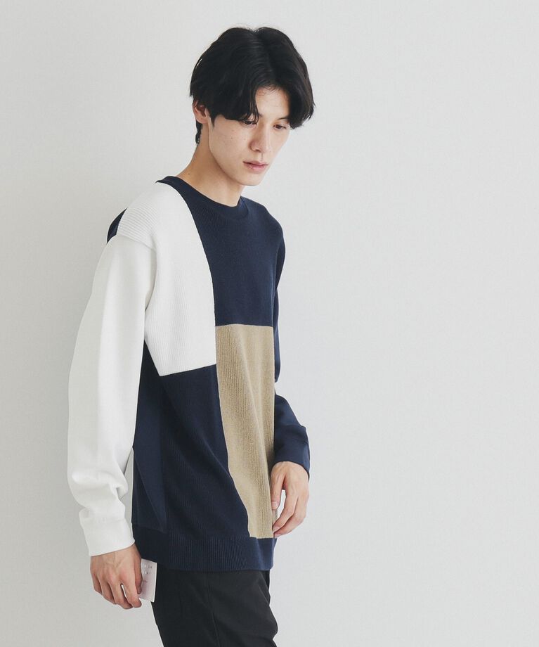 THE SHOP TK「異素材ブロッキングニットプルオーバー」|ニット・セーター|