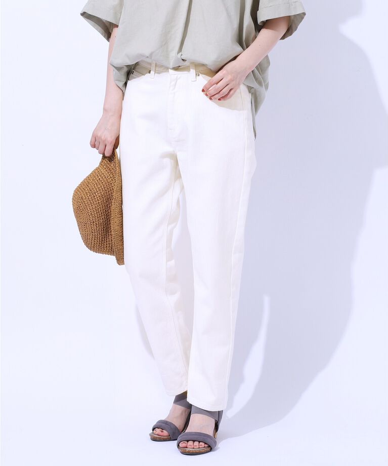 SHOO･LA･RUE「【SS-3L/美脚シルエット】いつでも頼れる デニムテーパードパンツ」|デニム|ホワイト(001)