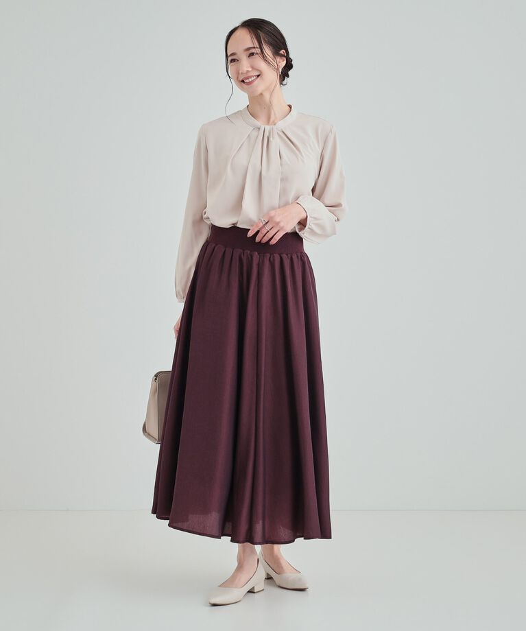 SHOO･LA･RUE「ウエストリブで無理せずキレイ　艶やかに彩る サテンフレアスカート」|スカート|