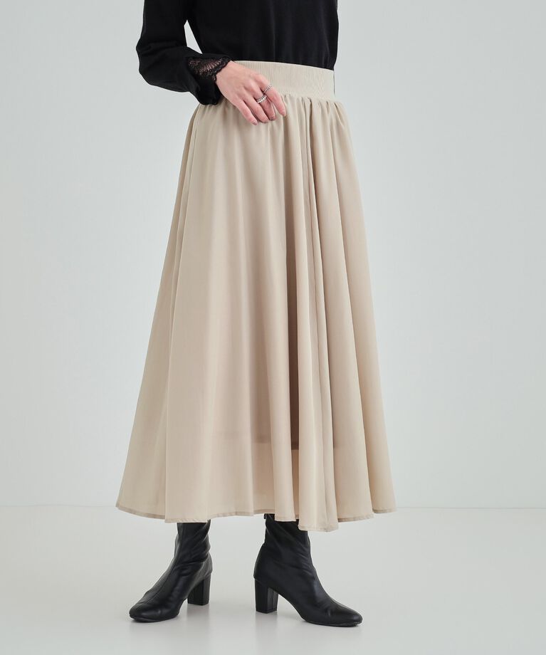 SHOO･LA･RUE「ウエストリブで無理せずキレイ　艶やかに彩る サテンフレアスカート」|スカート|