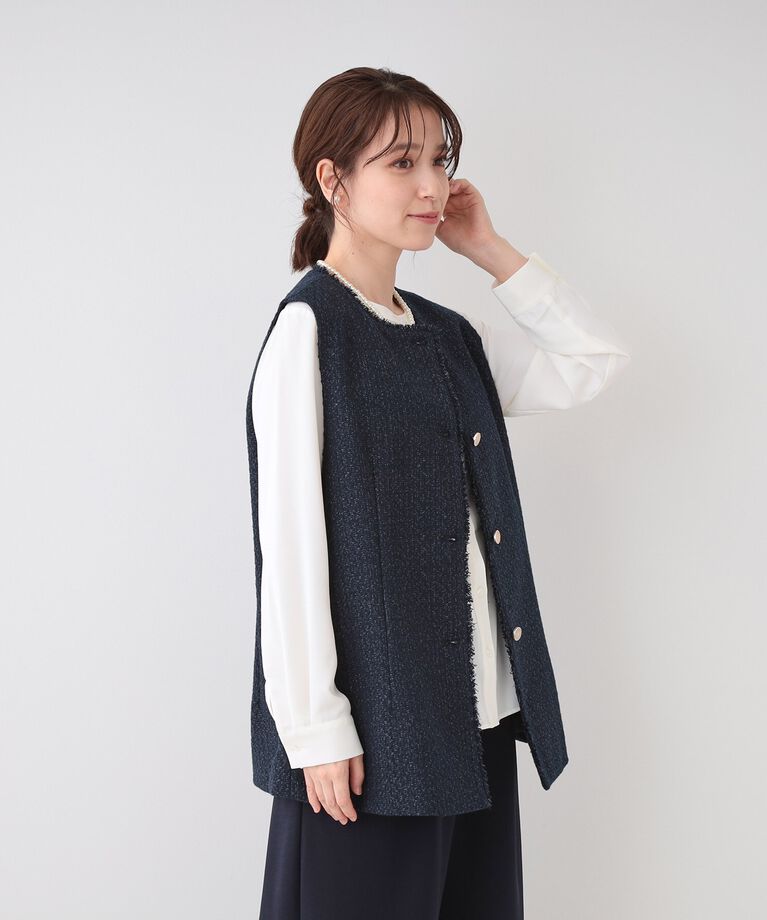SHOO･LA･RUE「【セレモニーからデイリーまで】フリンジ ツイードジレ」|ベスト・ジレ|