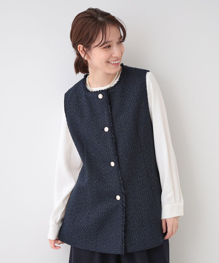 SHOO･LA･RUE「【セレモニーからデイリーまで】フリンジ ツイードジレ」|ベスト・ジレ|ﾈｲﾋﾞｰ(494)