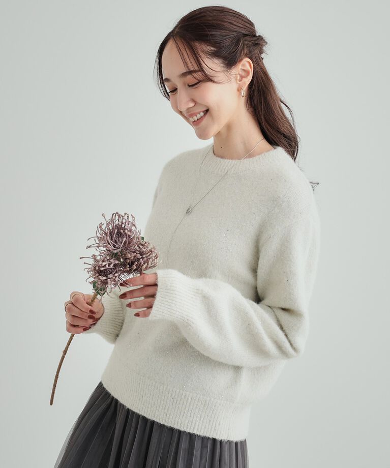 SHOO･LA･RUE「【高レビュー/S-LL】上品にキラリと華やぐ スパンコール フェザーニット」|ニット・セーター|ｱｲﾎﾞﾘｰ(004)