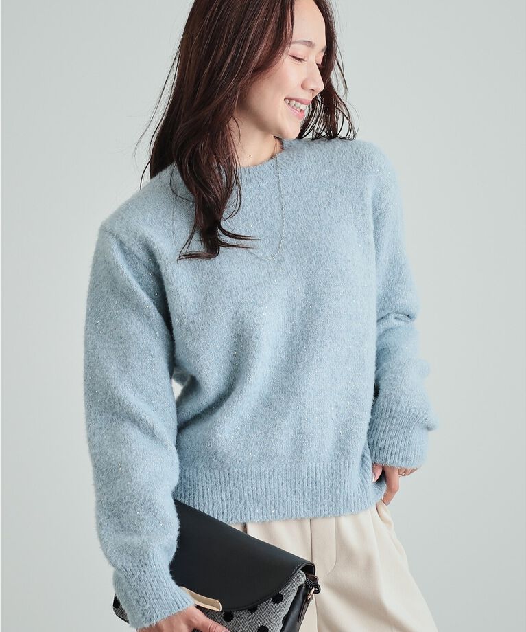 SHOO･LA･RUE「【高レビュー/S-LL】上品にキラリと華やぐ スパンコール フェザーニット」|ニット・セーター|