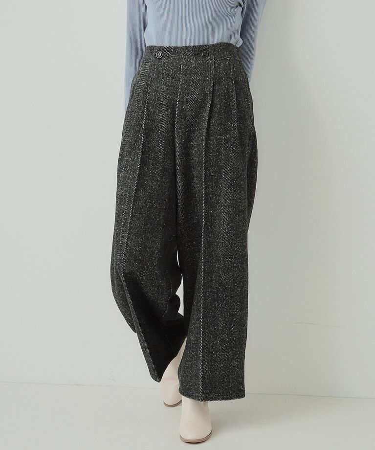 SHOO･LA･RUE「センタープレスできれい見え あったか 柄アソート タックワイドパンツ【SHOO WARM】」|その他|ﾌﾞﾗｯｸ(519)