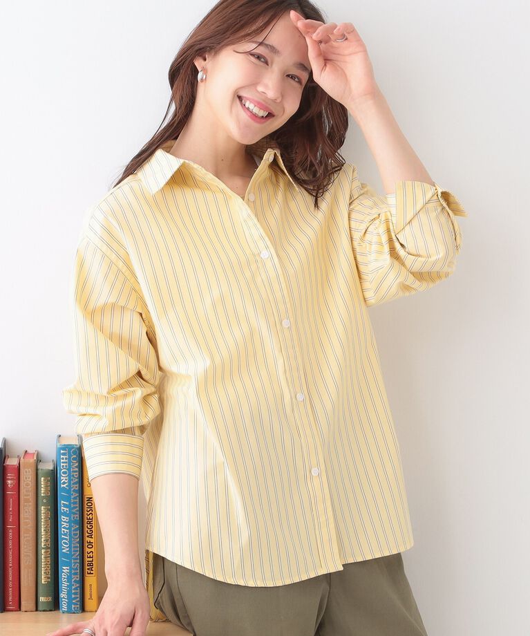 SHOO･LA･RUE「【洗える/S-LL】いろいろ ストライプシャツ」|シャツ・ブラウス|イエロー(331)