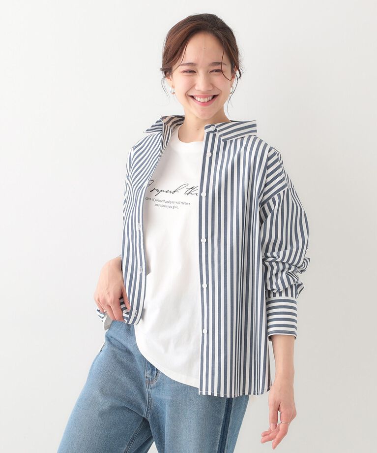 SHOO･LA･RUE「【洗える/S-LL】いろいろ ストライプシャツ」|シャツ・ブラウス|