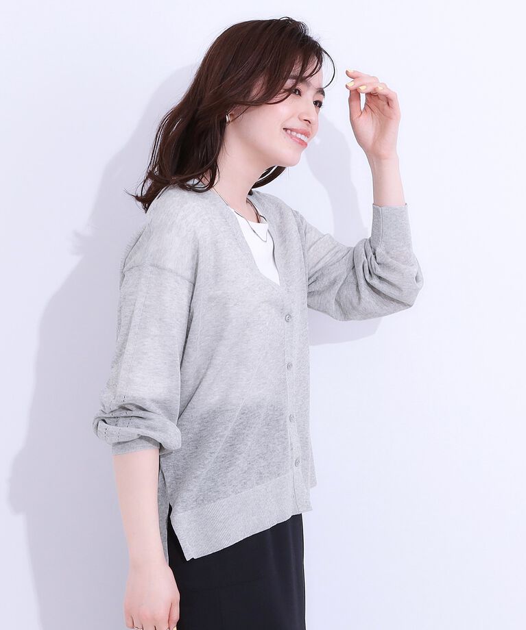 SHOO･LA･RUE「【洗える/S-LL】ナチュラルなシアー感が魅力 Vネックカーディガン」|カーディガン|