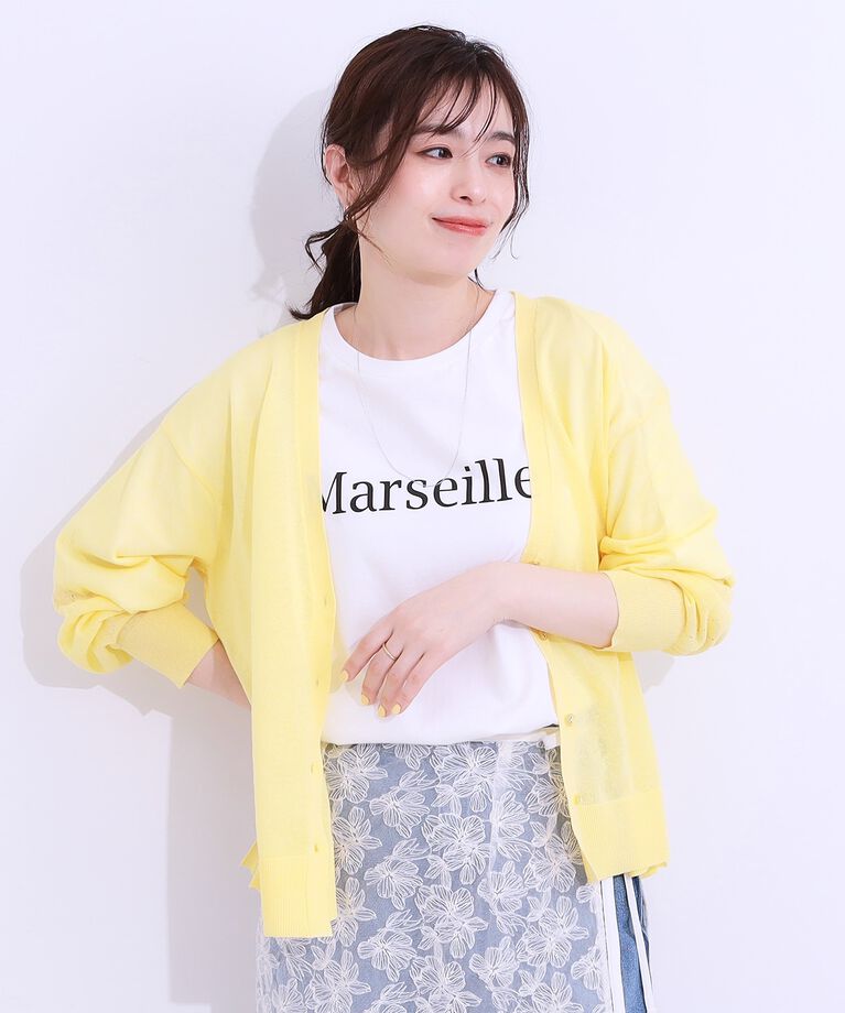 SHOO･LA･RUE「【洗える/S-LL】ナチュラルなシアー感が魅力 Vネックカーディガン」|カーディガン|