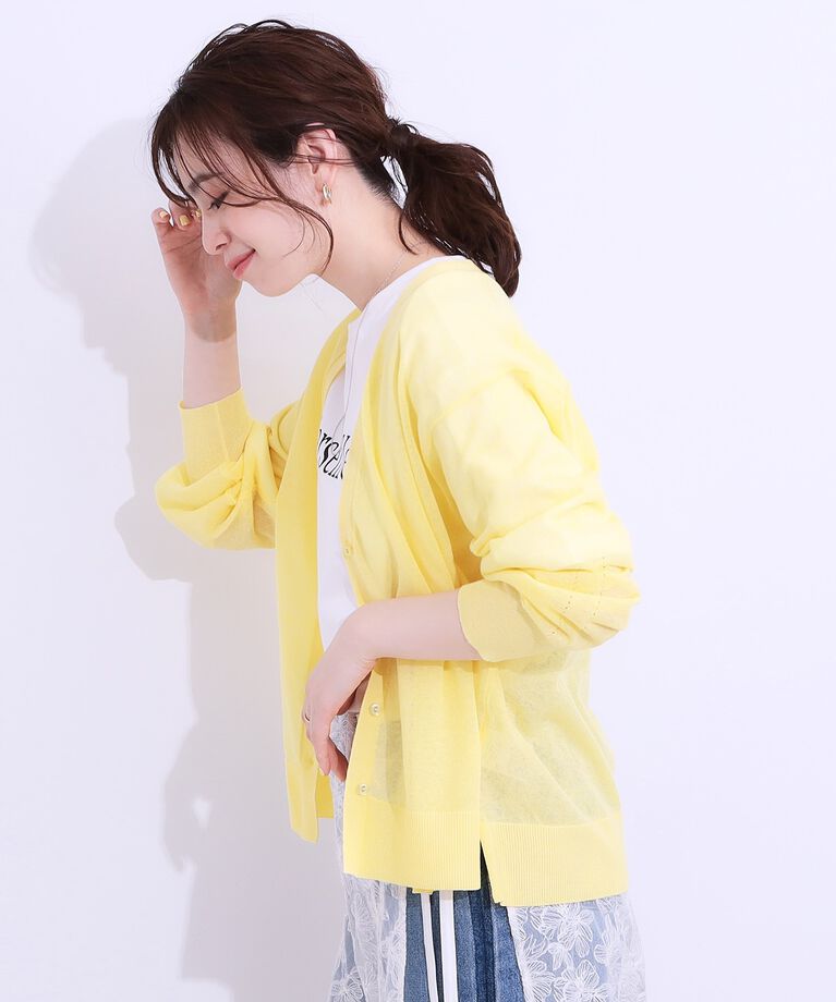 SHOO･LA･RUE「【洗える/S-LL】ナチュラルなシアー感が魅力 Vネックカーディガン」|カーディガン|