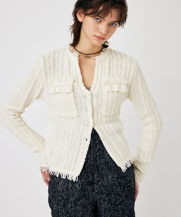 MOUSSY「FRINGE KNIT カーディガン」|カーディガン|