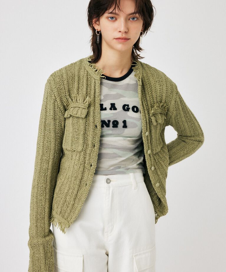 MOUSSY「FRINGE KNIT カーディガン」|カーディガン|