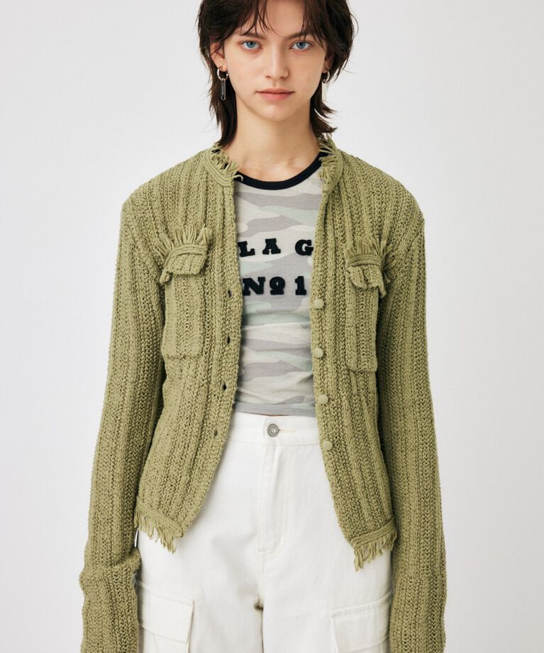 MOUSSY「FRINGE KNIT カーディガン」|カーディガン|