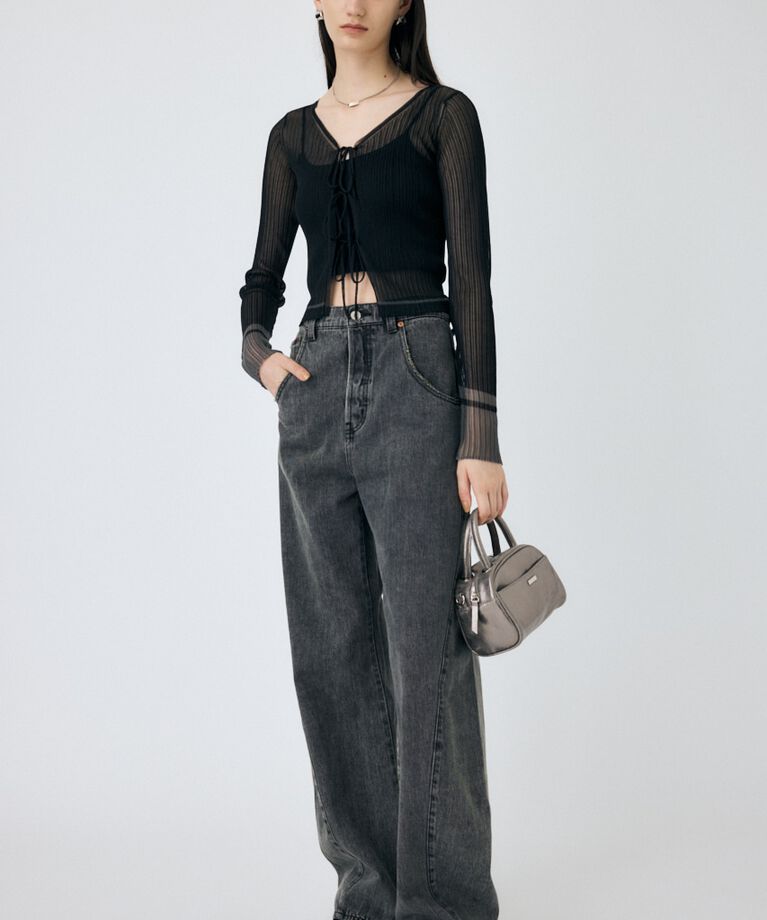 MOUSSY「FRONT TIE シアーカーディガン」|カーディガン|