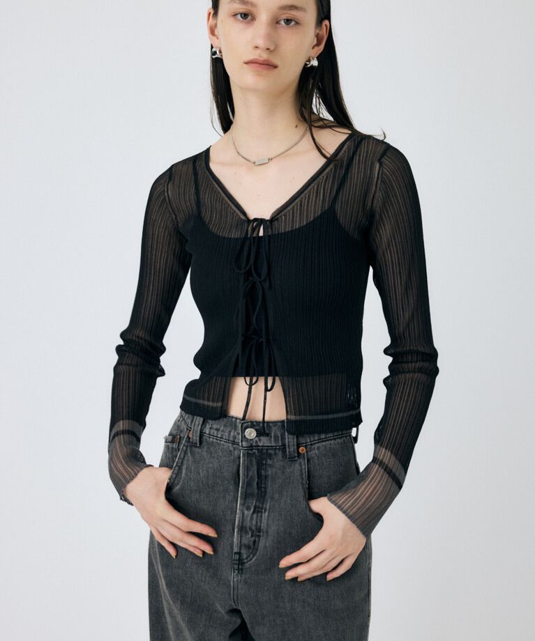 MOUSSY「FRONT TIE シアーカーディガン」|カーディガン|