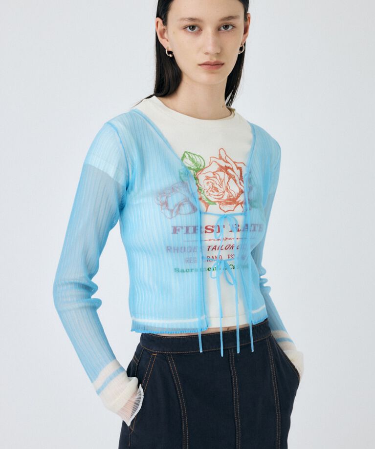 MOUSSY「FRONT TIE シアーカーディガン」|カーディガン|L/BLU1
