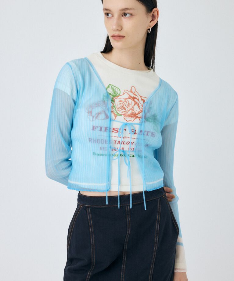 MOUSSY「FRONT TIE シアーカーディガン」|カーディガン|