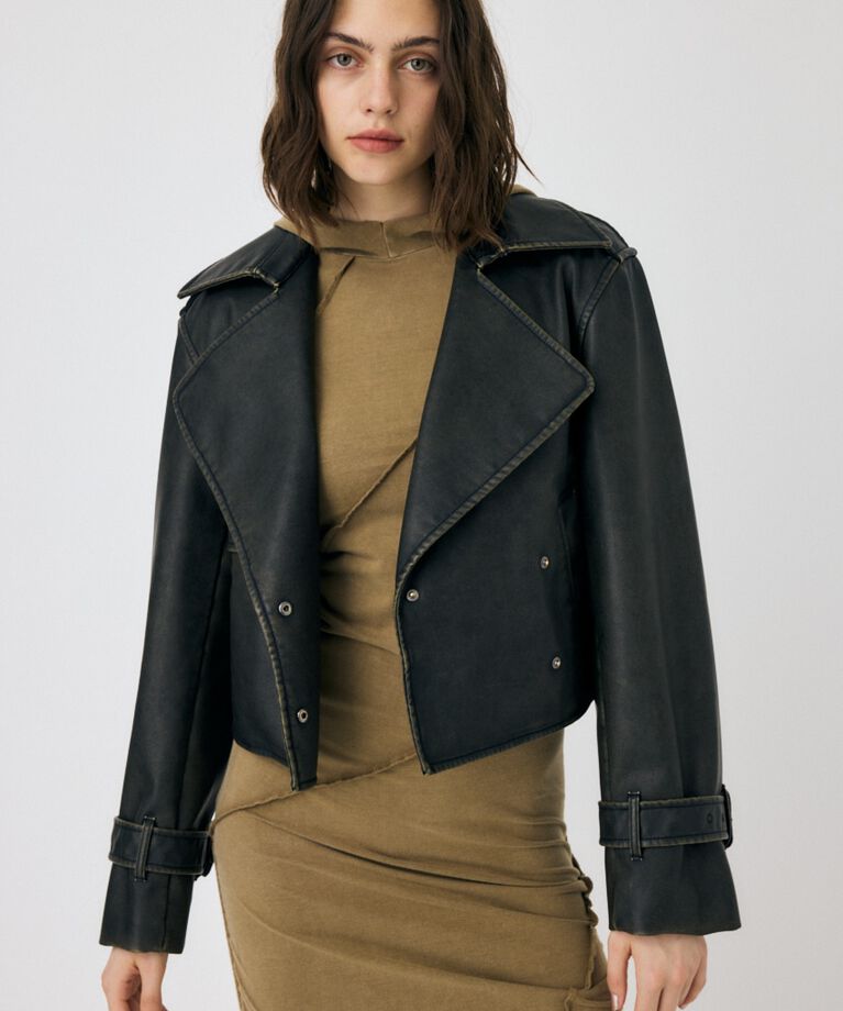 MOUSSY「F/LEATHER SHORT トレンチジャケット」|その他|L/BLK1