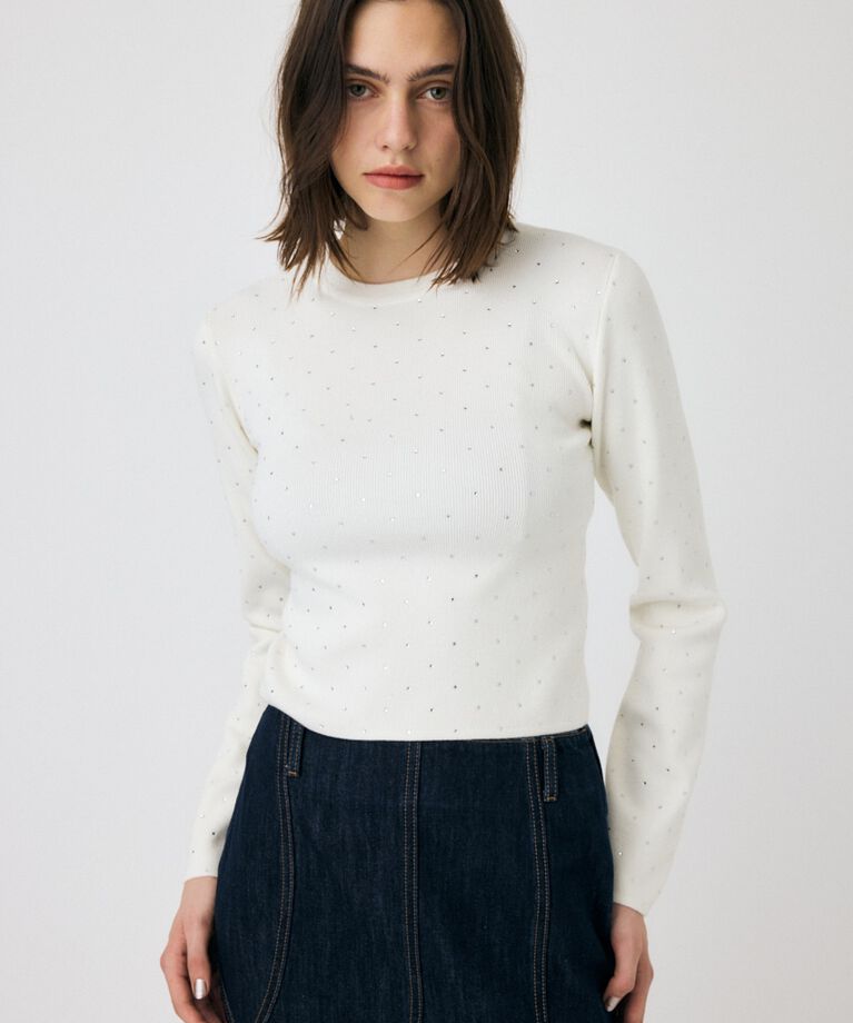 MOUSSY「RHINESTONE ニットトップス」|ニット・セーター|O/WHT1