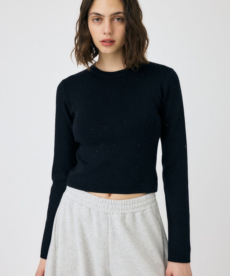 MOUSSY「RHINESTONE ニットトップス」|ニット・セーター|BLK