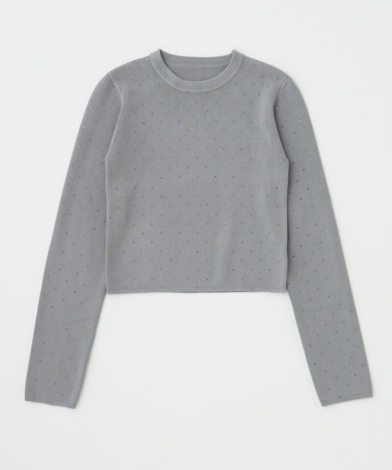 MOUSSY「RHINESTONE ニットトップス」|ニット・セーター|GRY