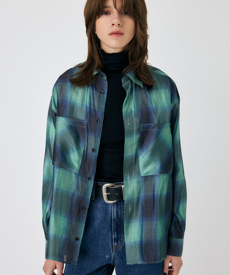 MOUSSY「MIX CHECK ルーズシャツ」|シャツ・ブラウス|柄GRN5