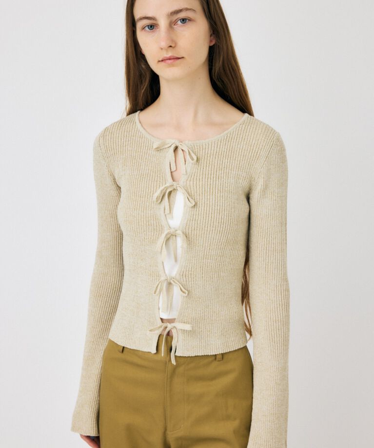 MOUSSY「FRONT RIBBON ニットトップス」|ニット・セーター|WHT