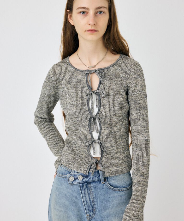 MOUSSY「FRONT RIBBON ニットトップス」|ニット・セーター|GRY