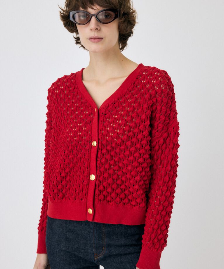 MOUSSY「PEAK STITCH ニットカーディガン」|カーディガン|RED